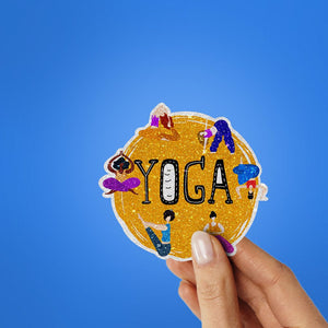 Yoga Glitter Sticker waterproof vinyl decal for laptop, bike, car & bottle
