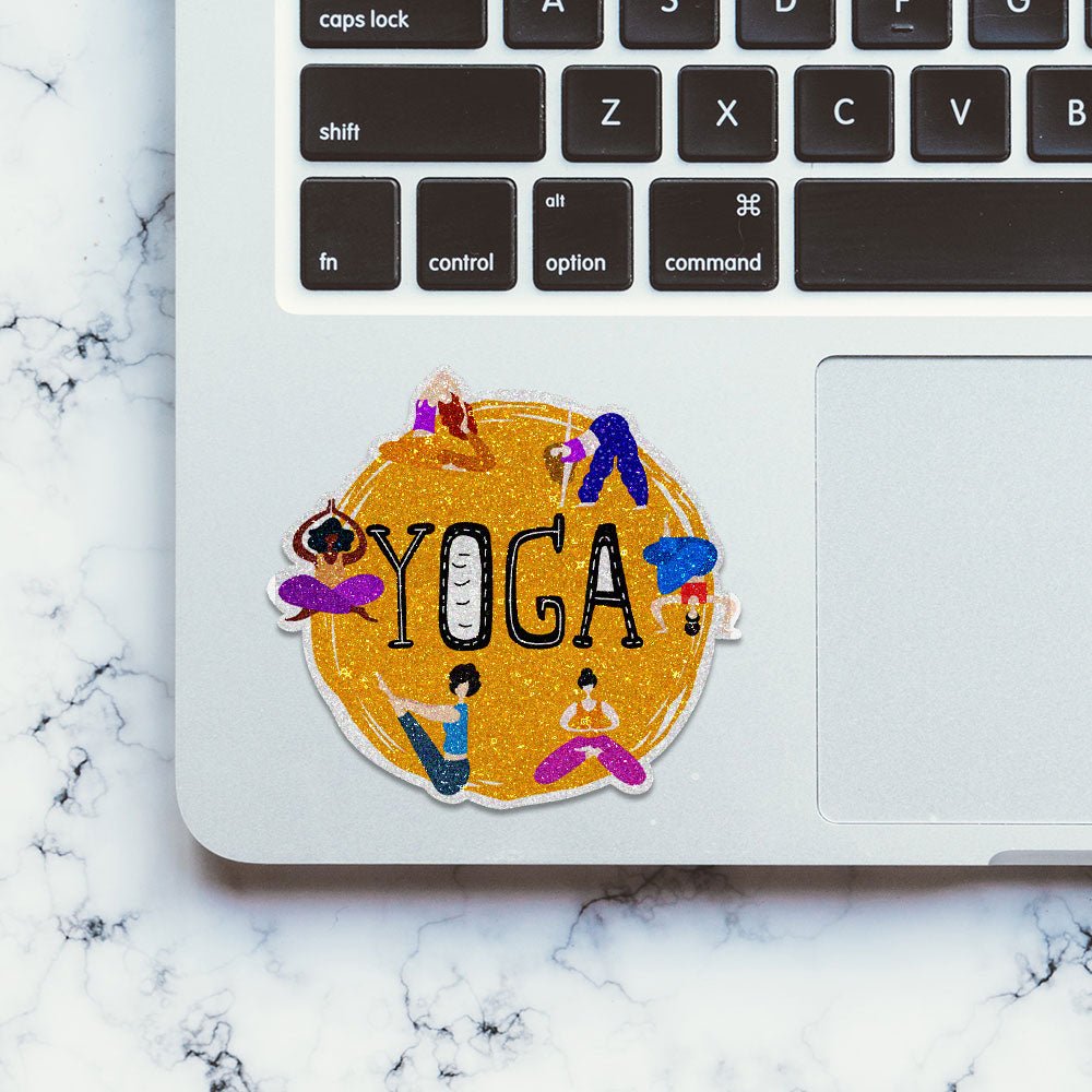 Yoga Glitter Sticker waterproof vinyl decal for laptop, bike, car & bottle