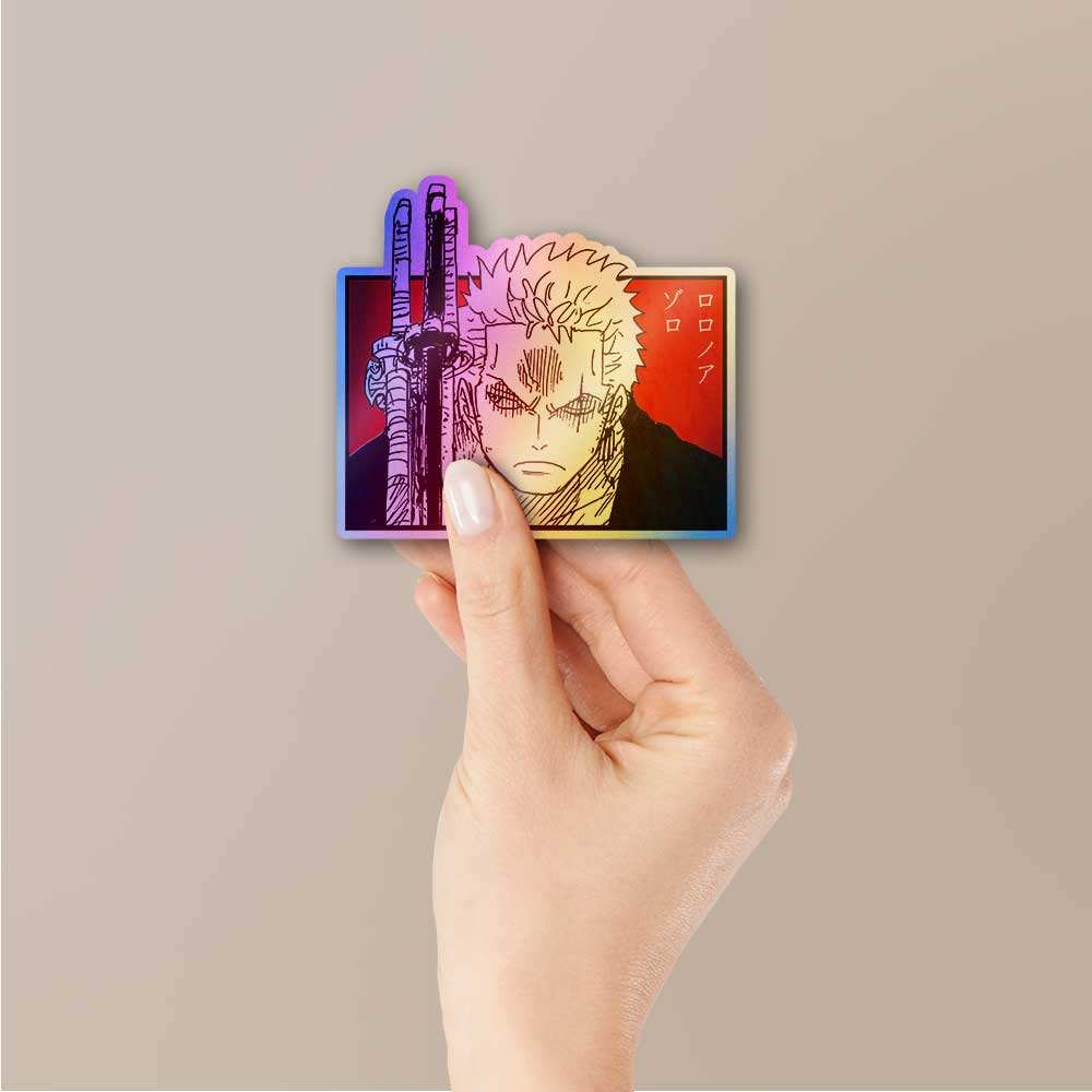 Zoro Holographic Sticker waterproof vinyl decal for laptop, bike, car & bottle