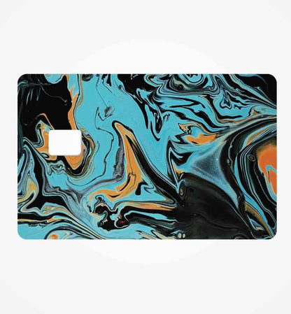 Teal blue oil paint pattern with mud color credit card skin | STICK IT UP