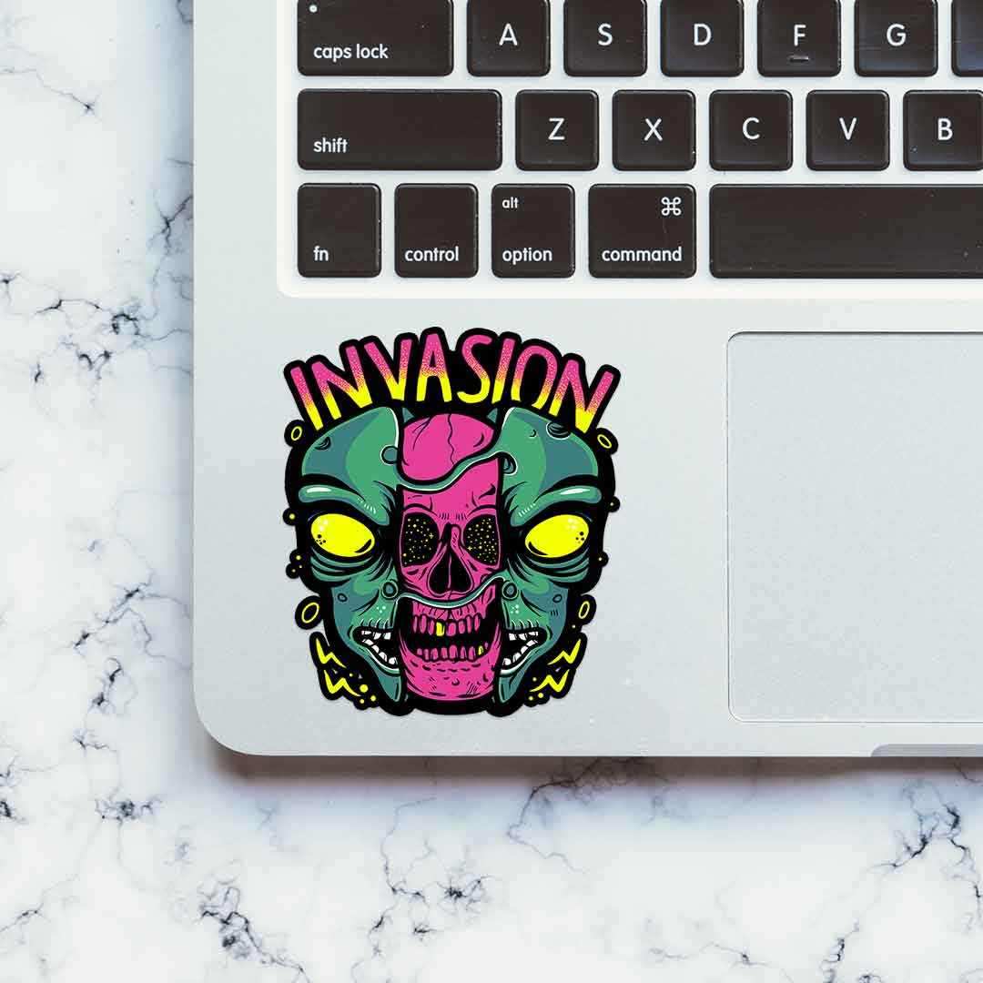 Alien Invasion Sticker waterproof vinyl decal for laptop, bike, car & bottle