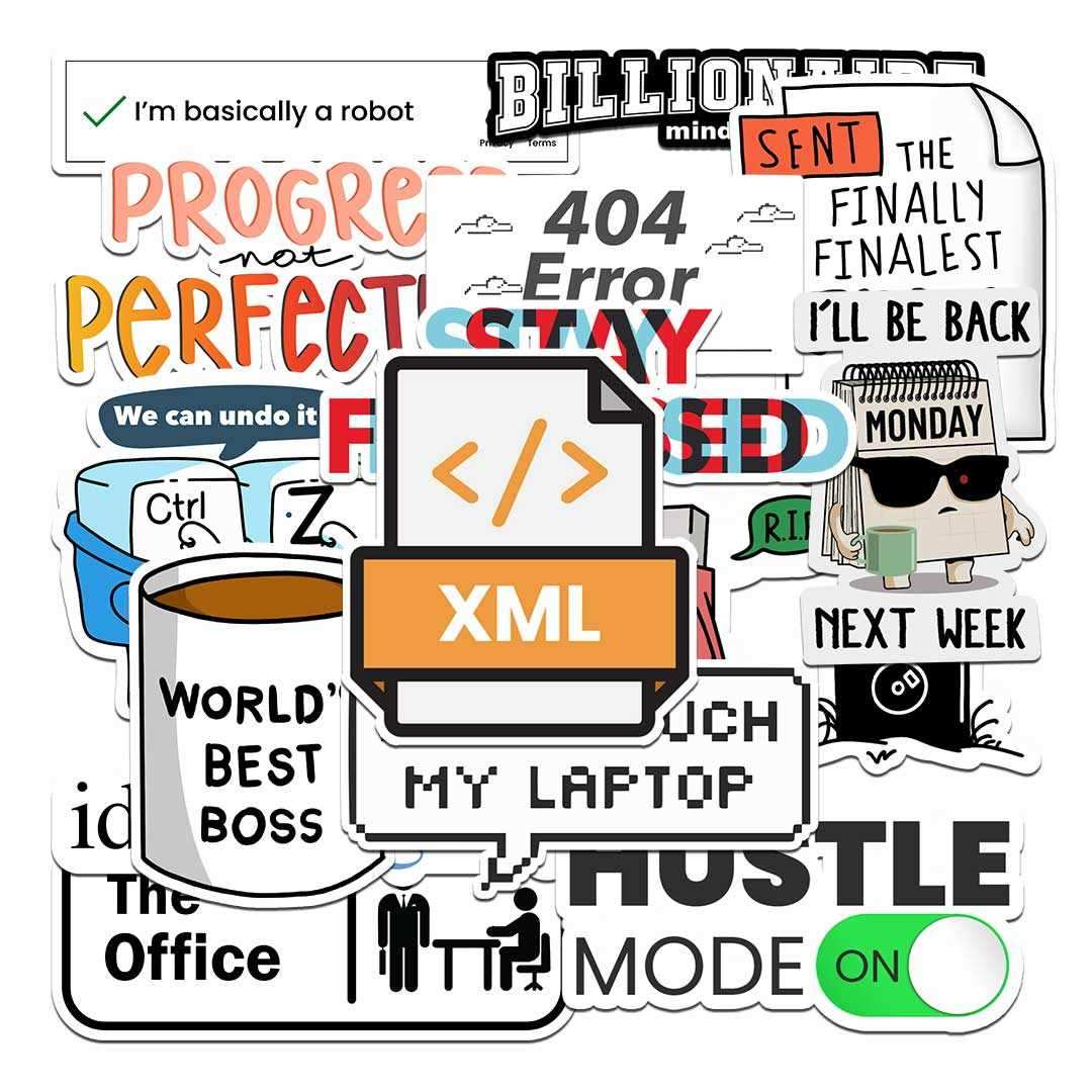 Back to Office Sticker Pack [15 Sticker] waterproof vinyl decal for laptop, bike, car & bottle