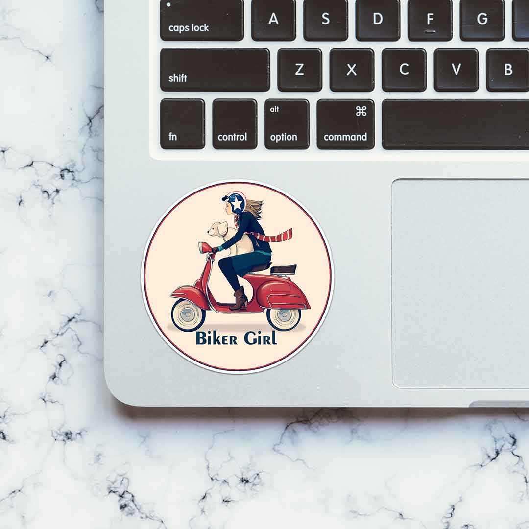 Biker Girl Sticker waterproof vinyl decal for laptop, bike, car & bottle