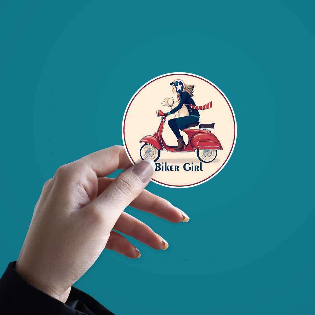 Biker Girl Sticker waterproof vinyl decal for laptop, bike, car & bottle