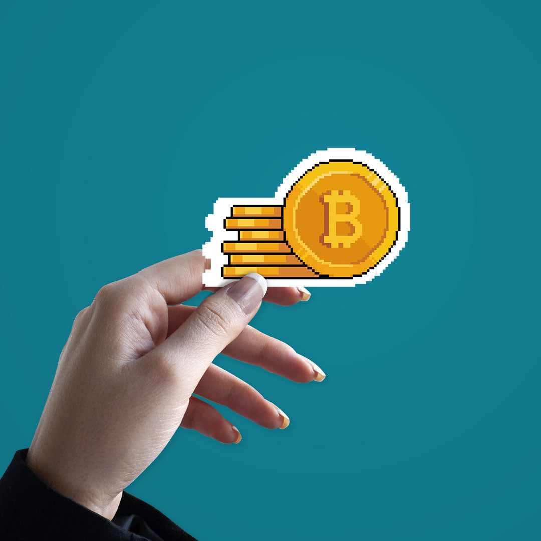 Bitcoin Pixel Sticker waterproof vinyl decal for laptop, bike, car & bottle
