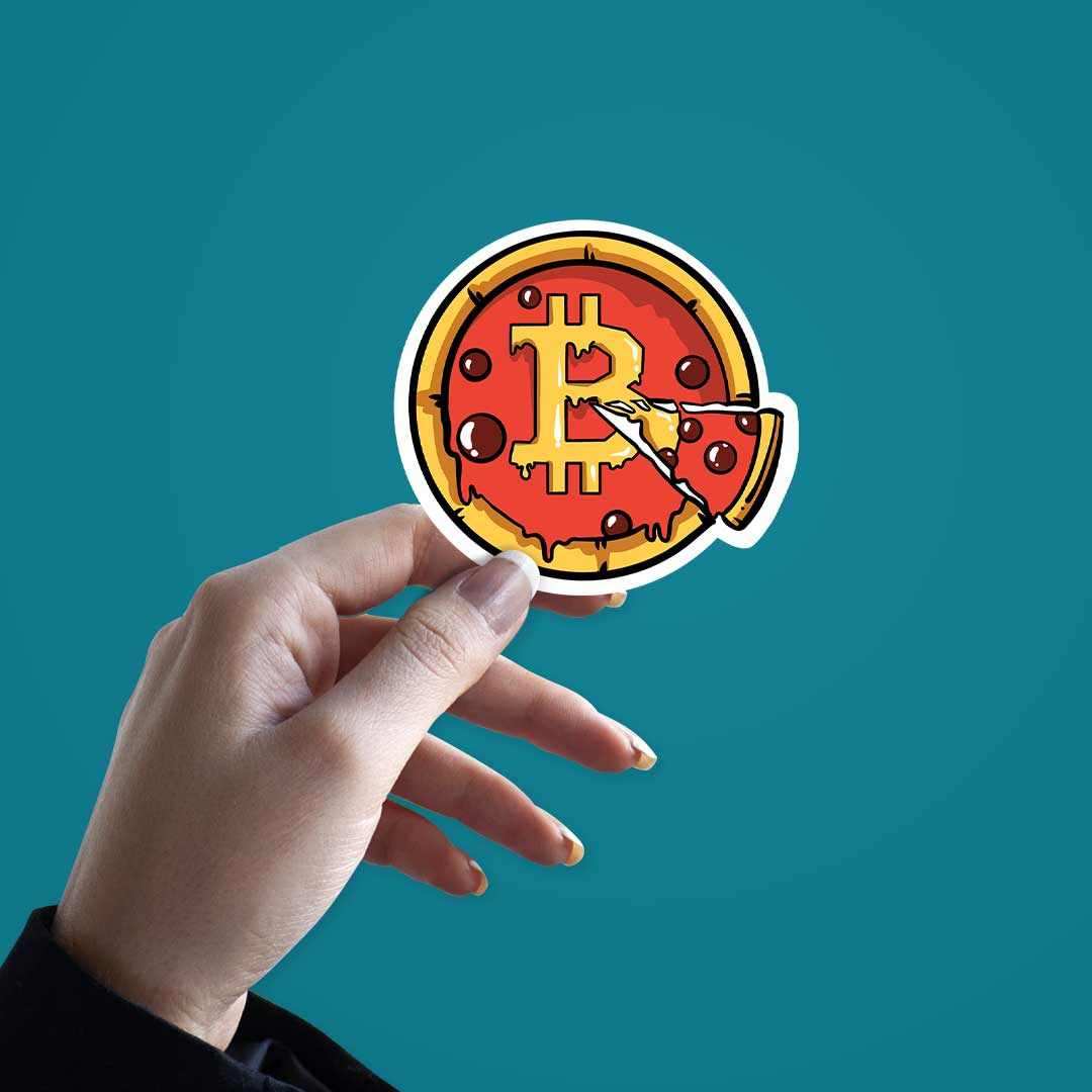 Bitcoin Pizza Sticker waterproof vinyl decal for laptop, bike, car & bottle