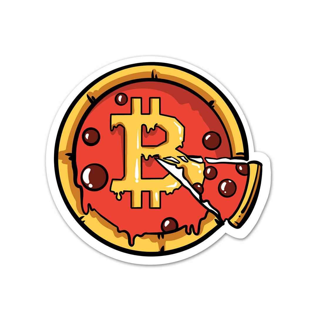 Bitcoin Pizza Sticker waterproof vinyl decal for laptop, bike, car & bottle