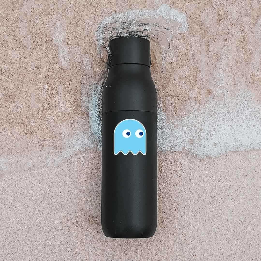 Blue Pacman Sticker waterproof vinyl decal for laptop, bike, car & bottle