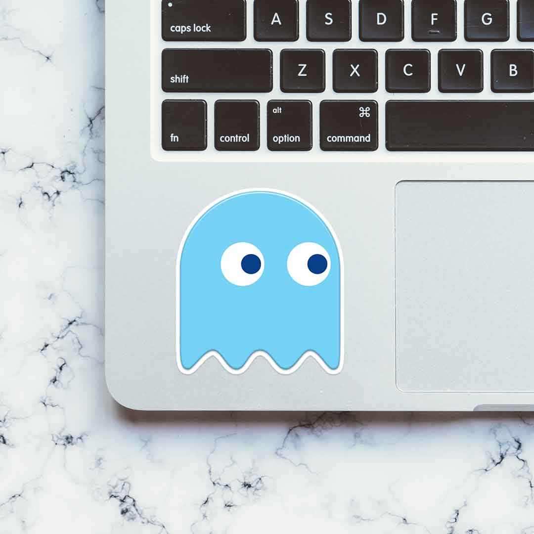 Blue Pacman Sticker waterproof vinyl decal for laptop, bike, car & bottle