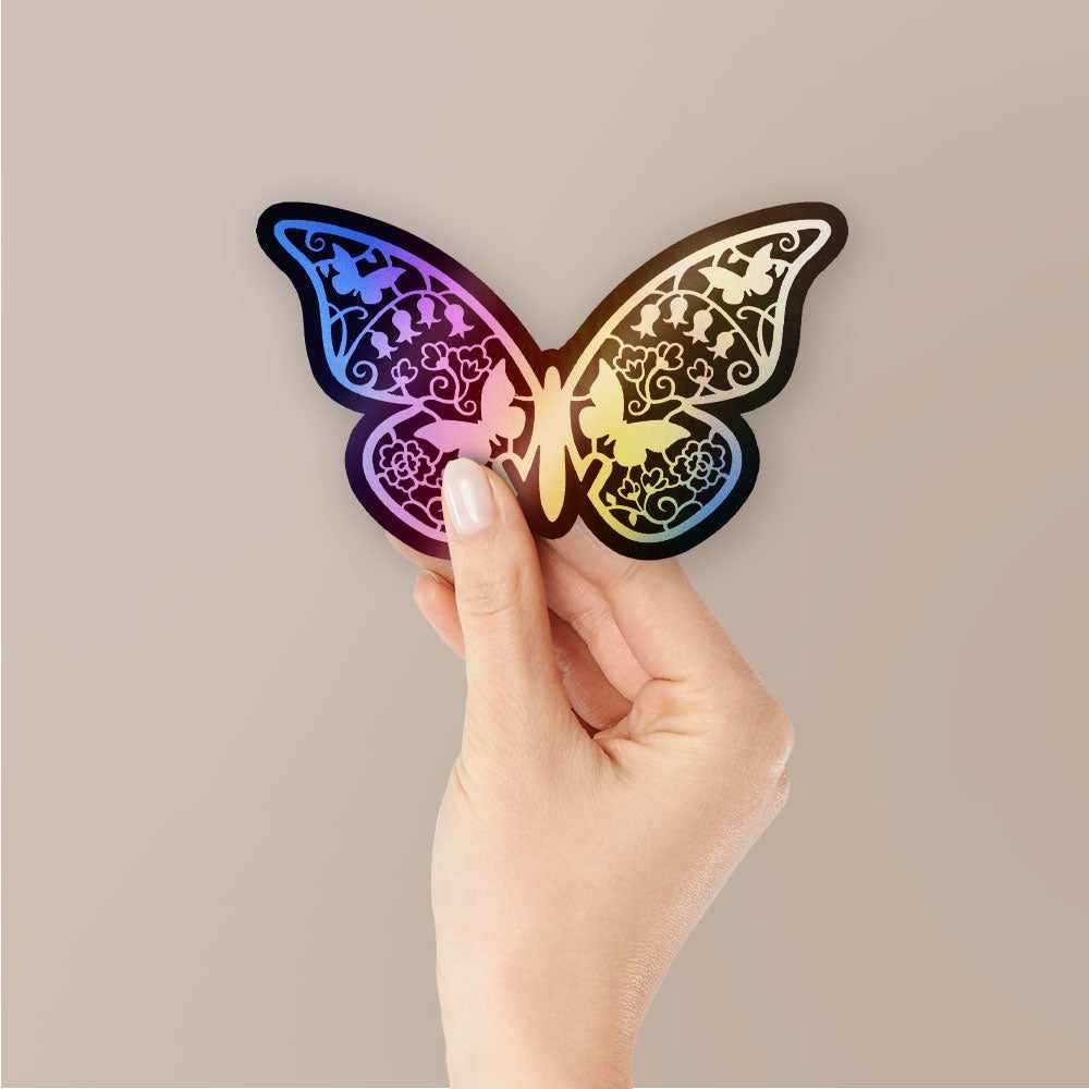 Butterfly with mini butterfly Holographic Stickers waterproof vinyl decal for laptop, bike, car & bottle