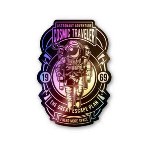 Cosmic Traveler Holographic Stickers waterproof vinyl decal for laptop, bike, car & bottle