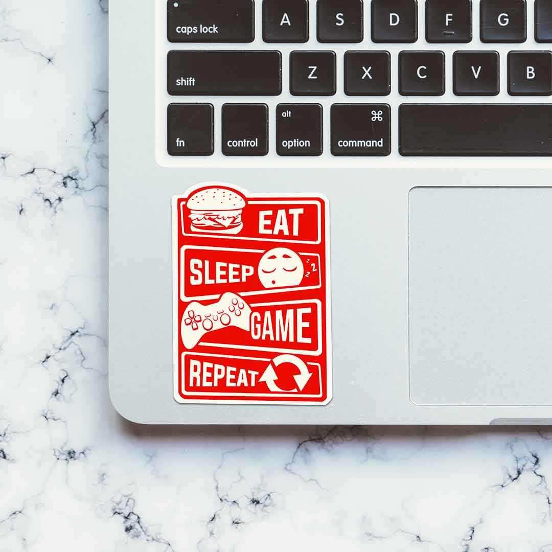 Eat Sleep Game Repeat Sticker waterproof vinyl decal for laptop, bike, car & bottle