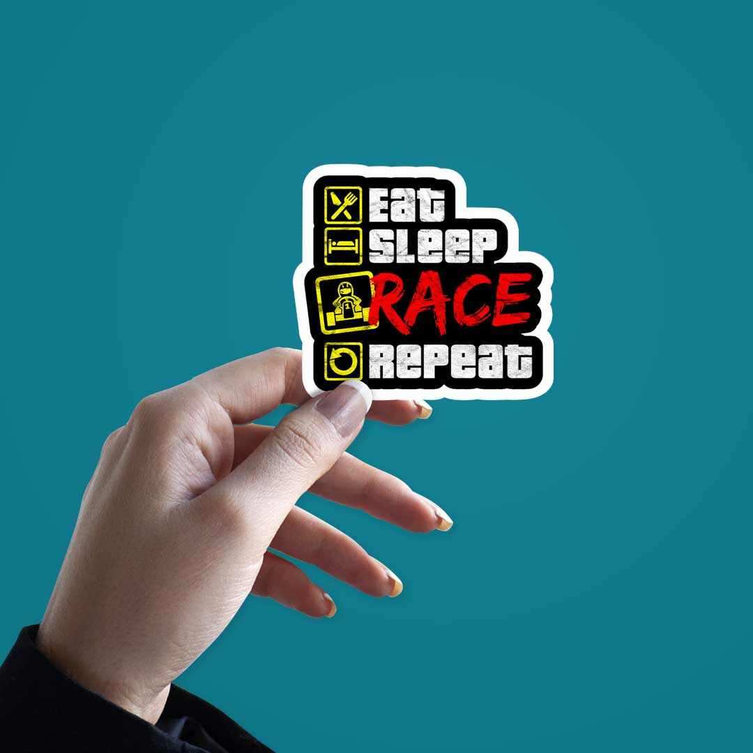 Eat Sleep Race Repeat Sticker waterproof vinyl decal for laptop, bike, car & bottle