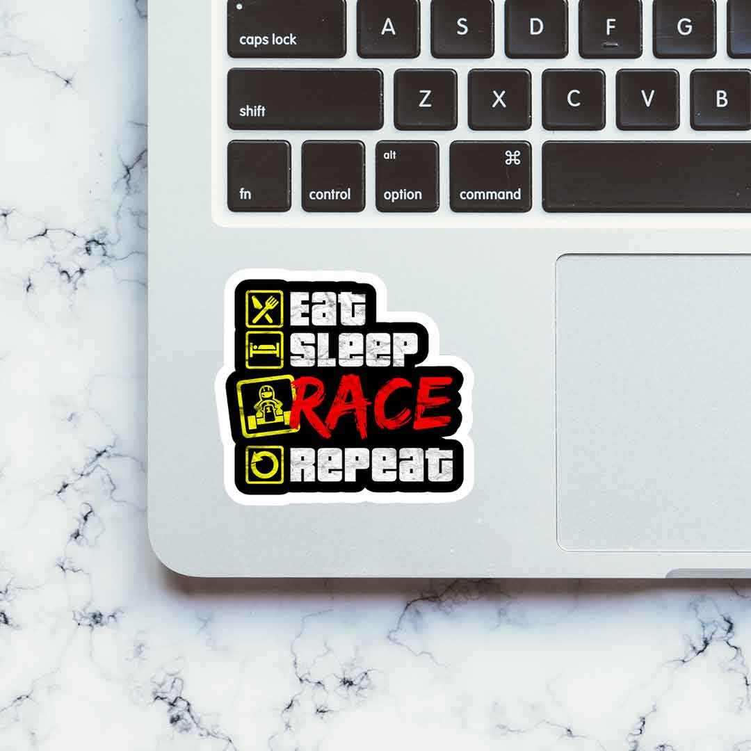 Eat Sleep Race Repeat Sticker waterproof vinyl decal for laptop, bike, car & bottle