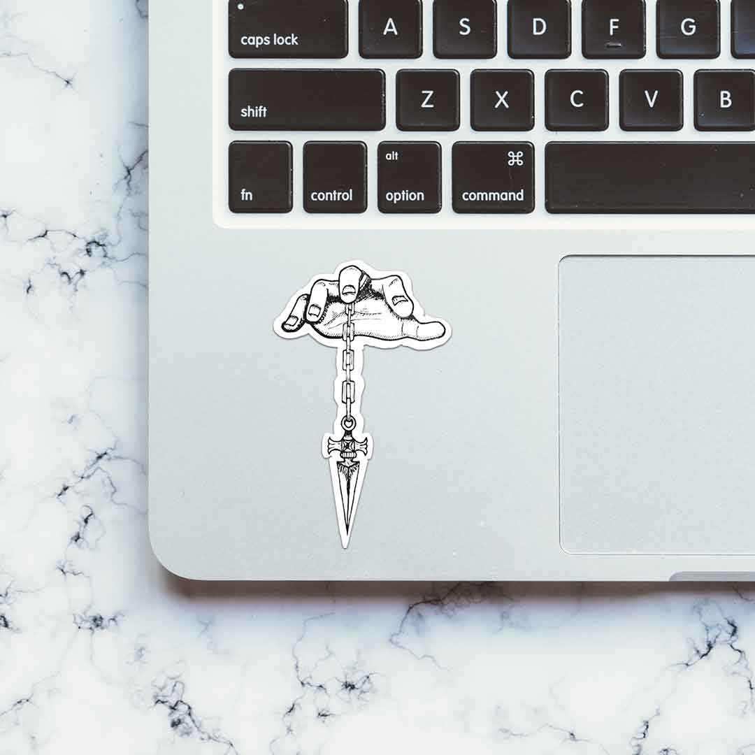 Hand with knife Sticker waterproof vinyl decal for laptop, bike, car & bottle