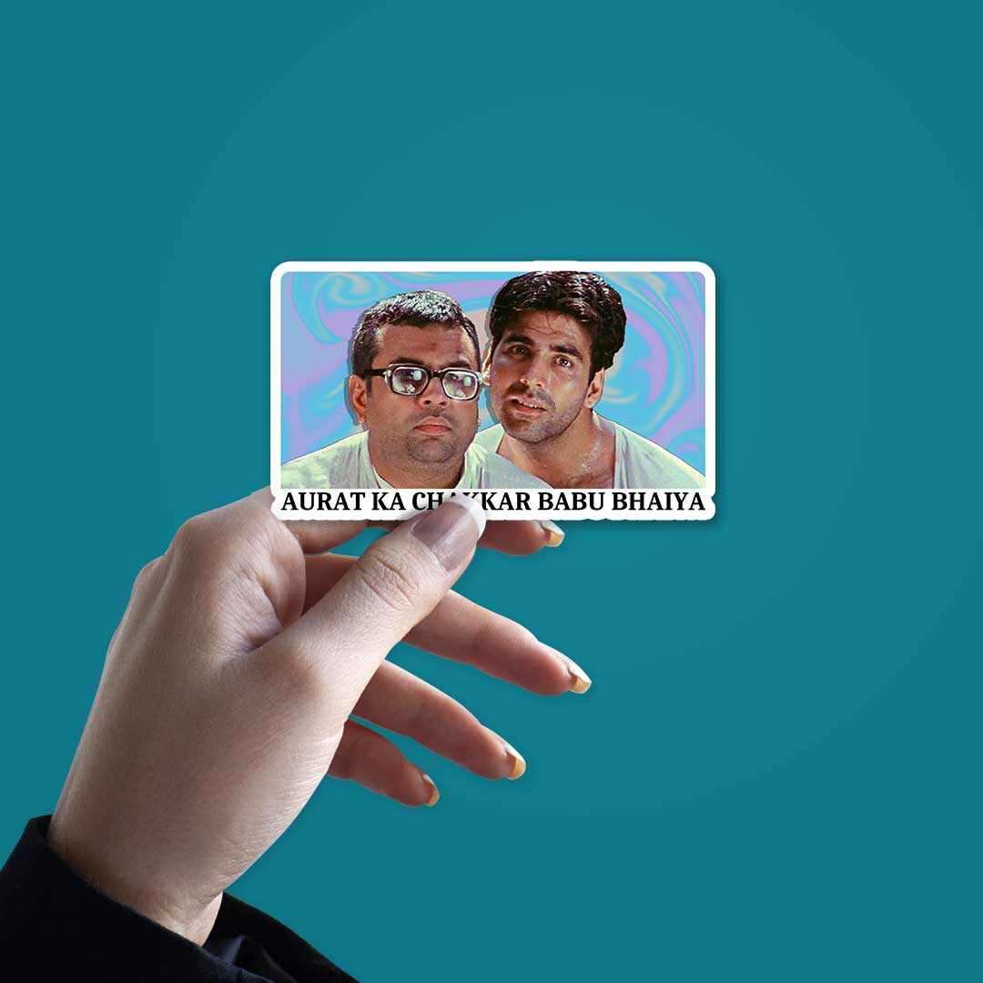 Hera Pheri - Aurat ka chakkar Babu Bhaiya Sticker waterproof vinyl decal for laptop, bike, car & bottle