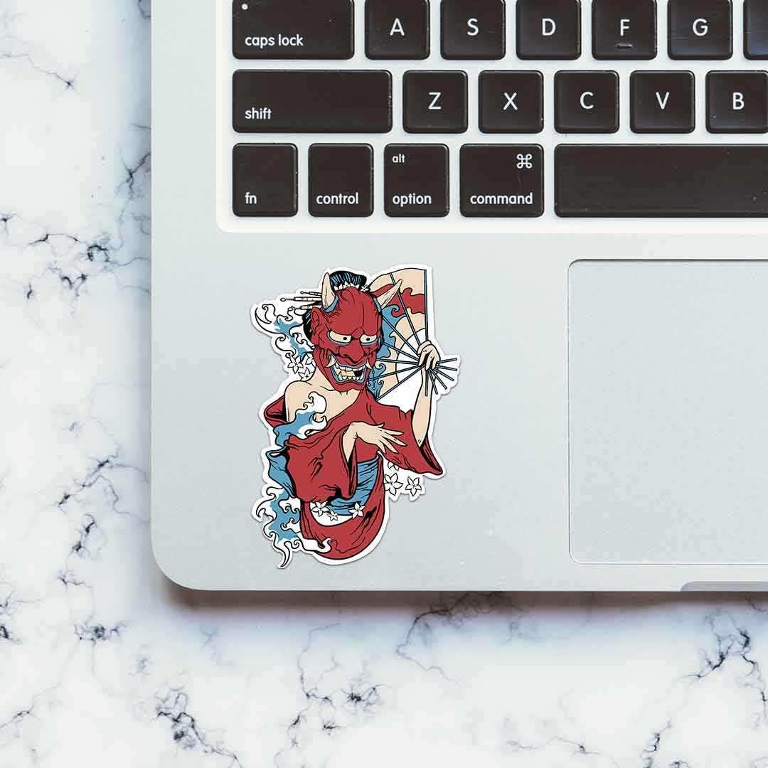 Japanese Women With Mask Sticker waterproof vinyl decal for laptop, bike, car & bottle