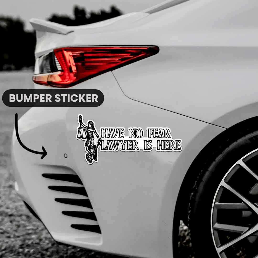Lawyer Is Here Bumper Sticker waterproof vinyl decal for laptop, bike, car & bottle