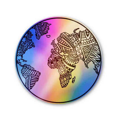 Mandala earth Holographic Stickers waterproof vinyl decal for laptop, bike, car & bottle