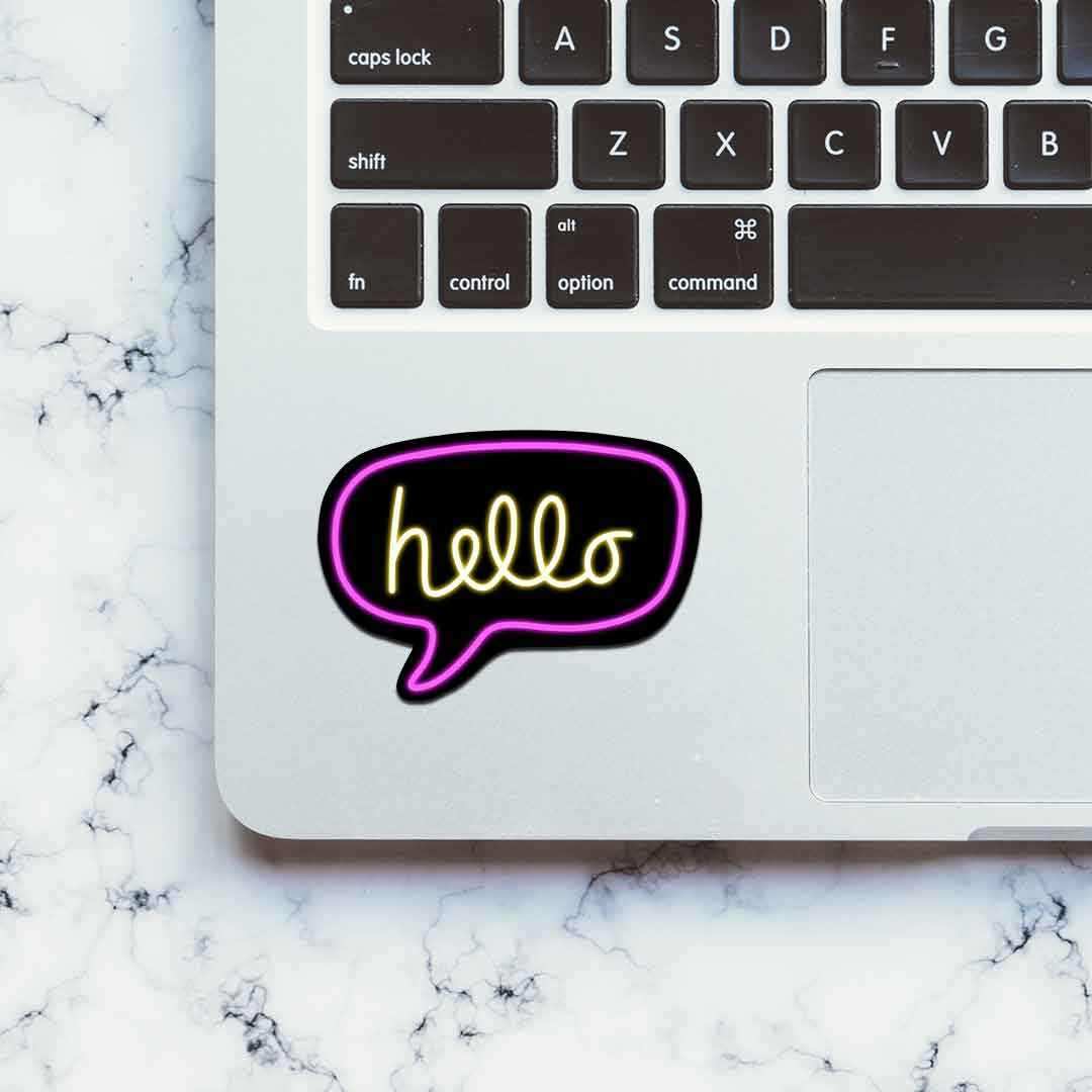 Neon Hello Sticker waterproof vinyl decal for laptop, bike, car & bottle