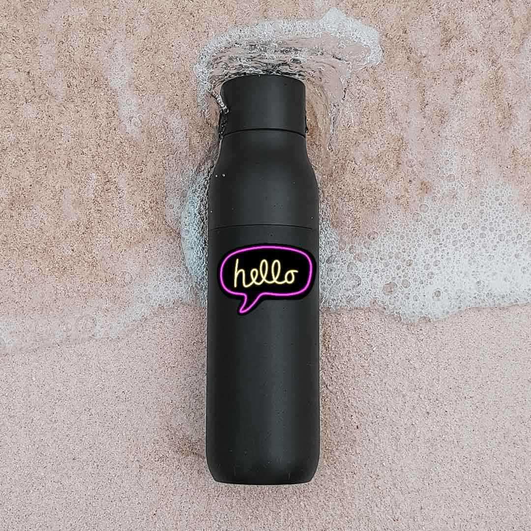 Neon Hello Sticker waterproof vinyl decal for laptop, bike, car & bottle