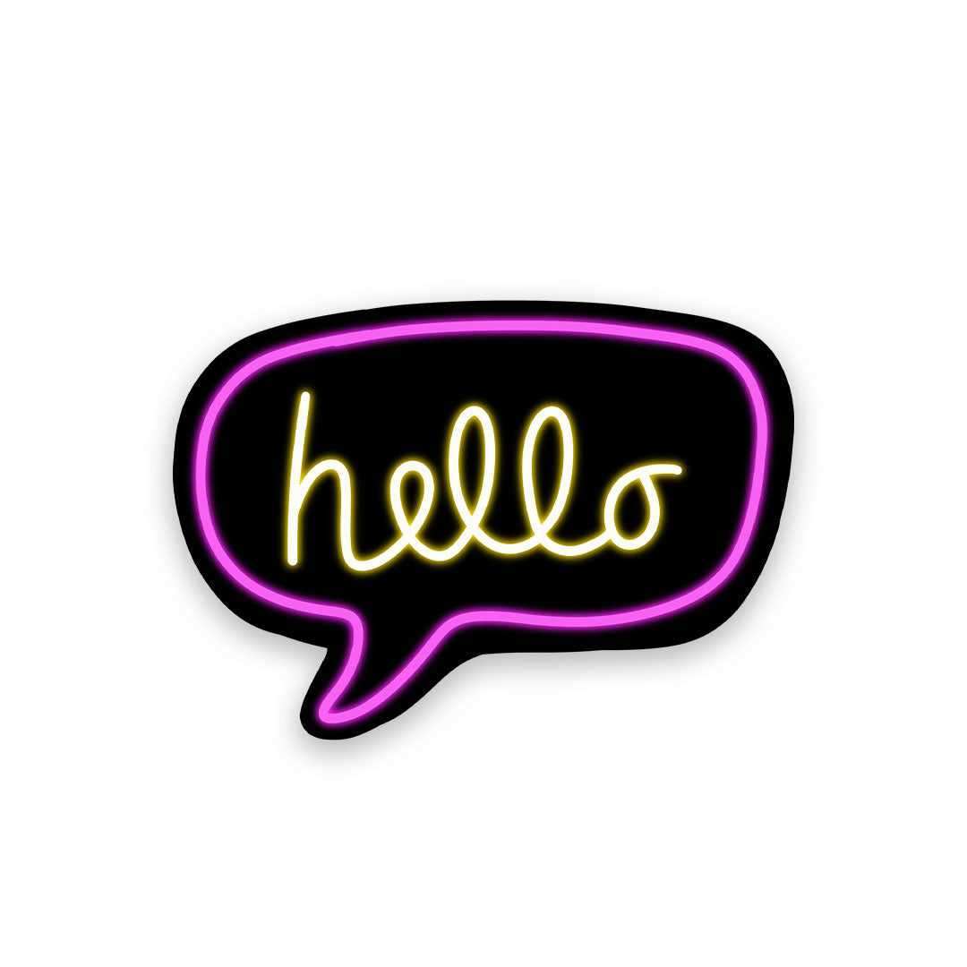 Neon Hello Sticker waterproof vinyl decal for laptop, bike, car & bottle