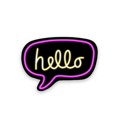 Neon Hello Sticker waterproof vinyl decal for laptop, bike, car & bottle