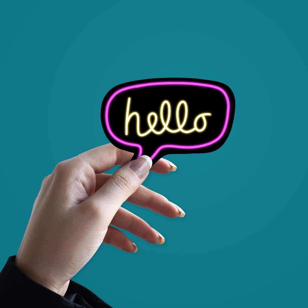 Neon Hello Sticker waterproof vinyl decal for laptop, bike, car & bottle