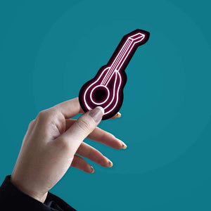 Neon Pink guitar Sticker waterproof vinyl decal for laptop, bike, car & bottle