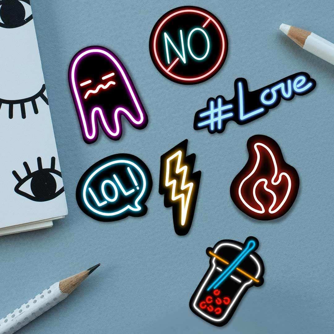 Neon Sticker Pack [15 Sticker] waterproof vinyl decal for laptop, bike, car & bottle