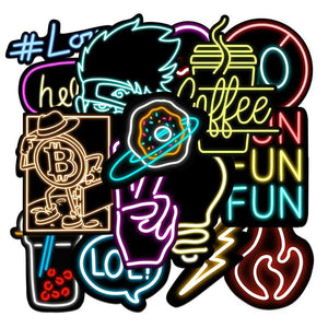 Neon Sticker Pack [15 Sticker] waterproof vinyl decal for laptop, bike, car & bottle