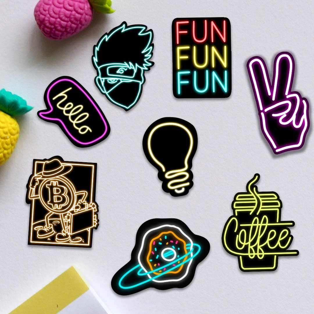 Neon Sticker Pack [15 Sticker] waterproof vinyl decal for laptop, bike, car & bottle
