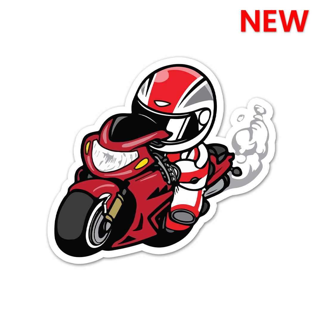 Red Bike Racer Sticker waterproof vinyl decal for laptop, bike, car & bottle