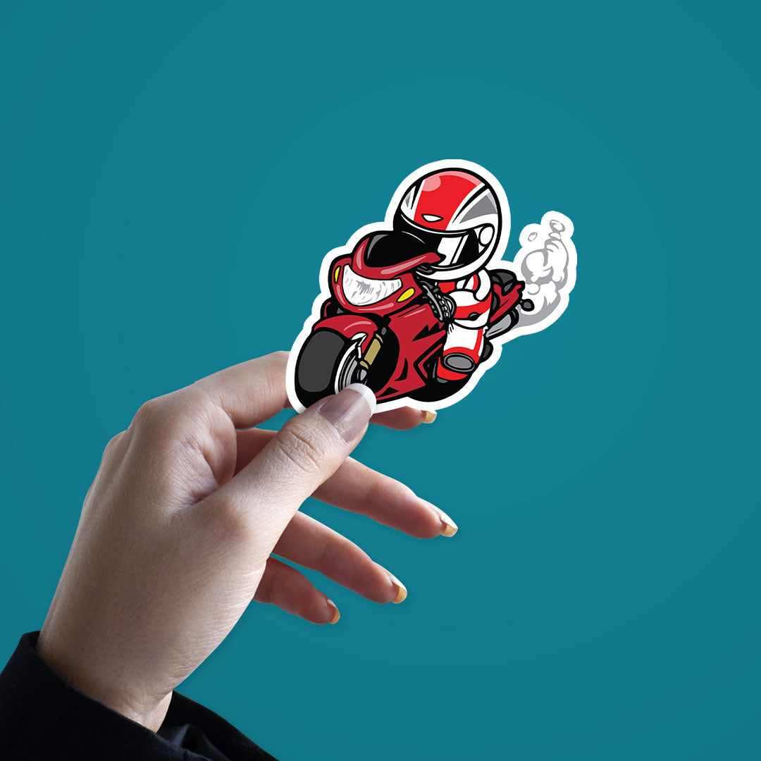 Red Bike Racer Sticker waterproof vinyl decal for laptop, bike, car & bottle
