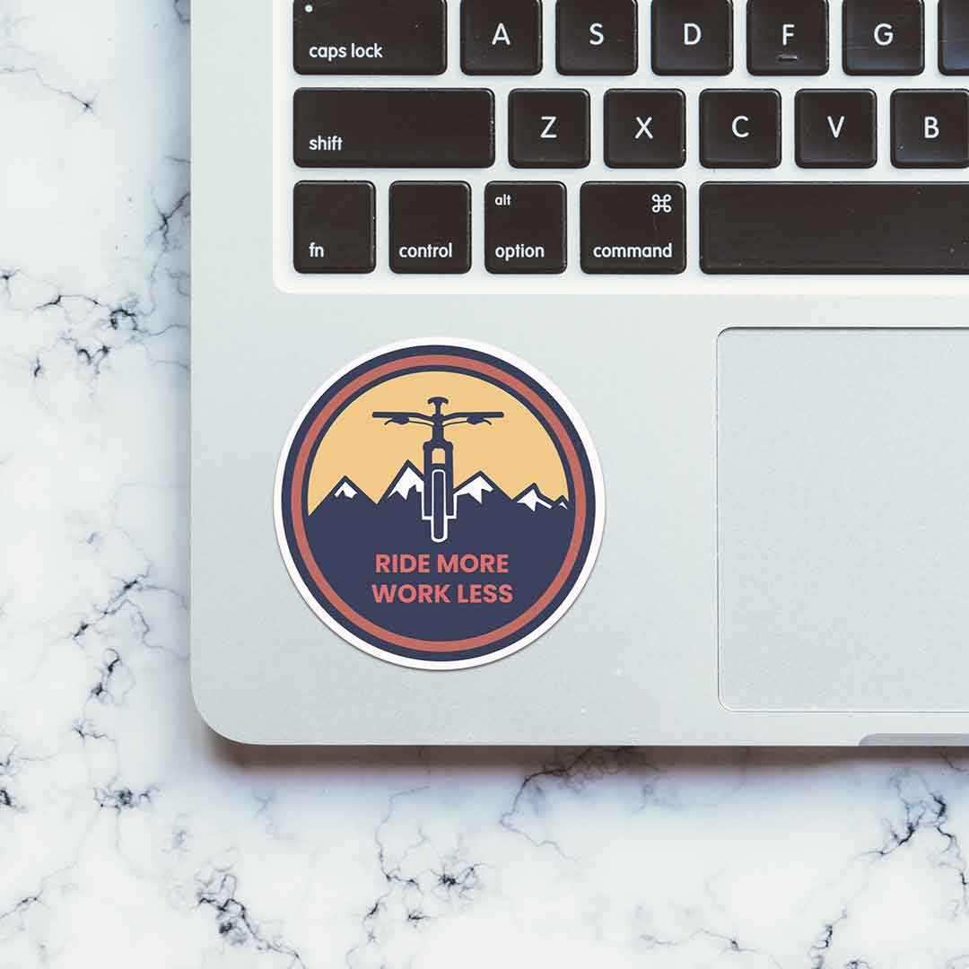 Ride More Work Less Sticker waterproof vinyl decal for laptop, bike, car & bottle