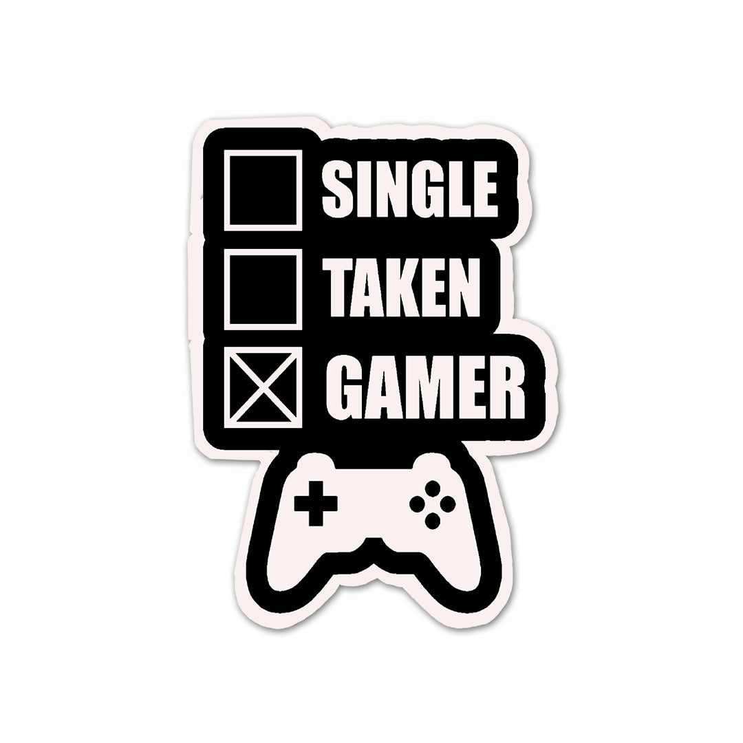 Single Taken Gamer Sticker waterproof vinyl decal for laptop, bike, car & bottle