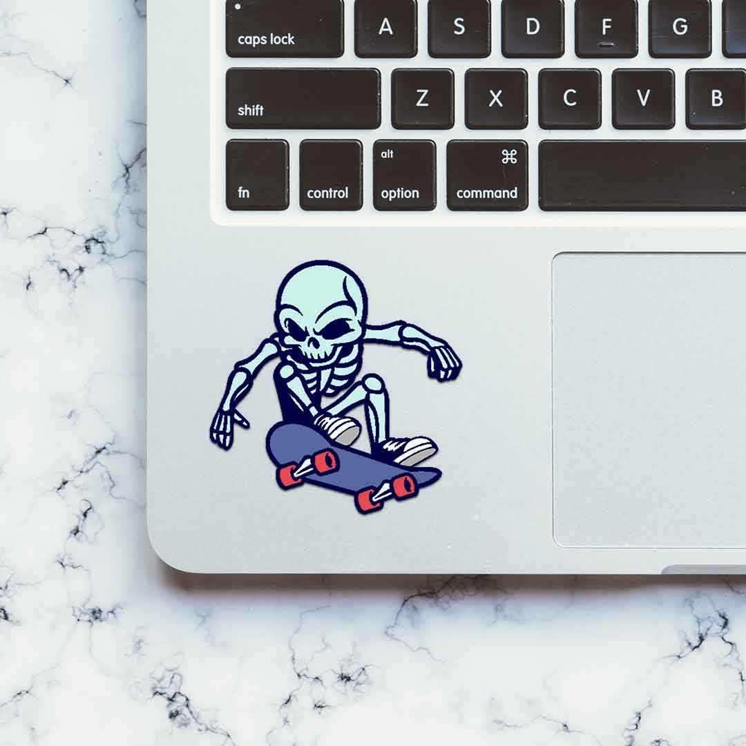 Skating Skull Sticker waterproof vinyl decal for laptop, bike, car & bottle