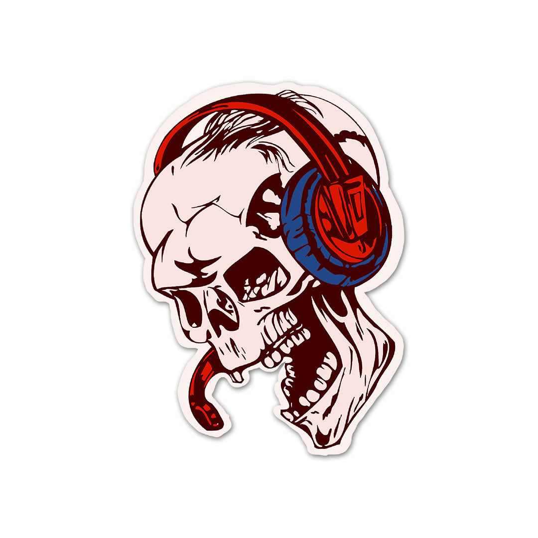Skull Listening Music Sticker waterproof vinyl decal for laptop, bike, car & bottle
