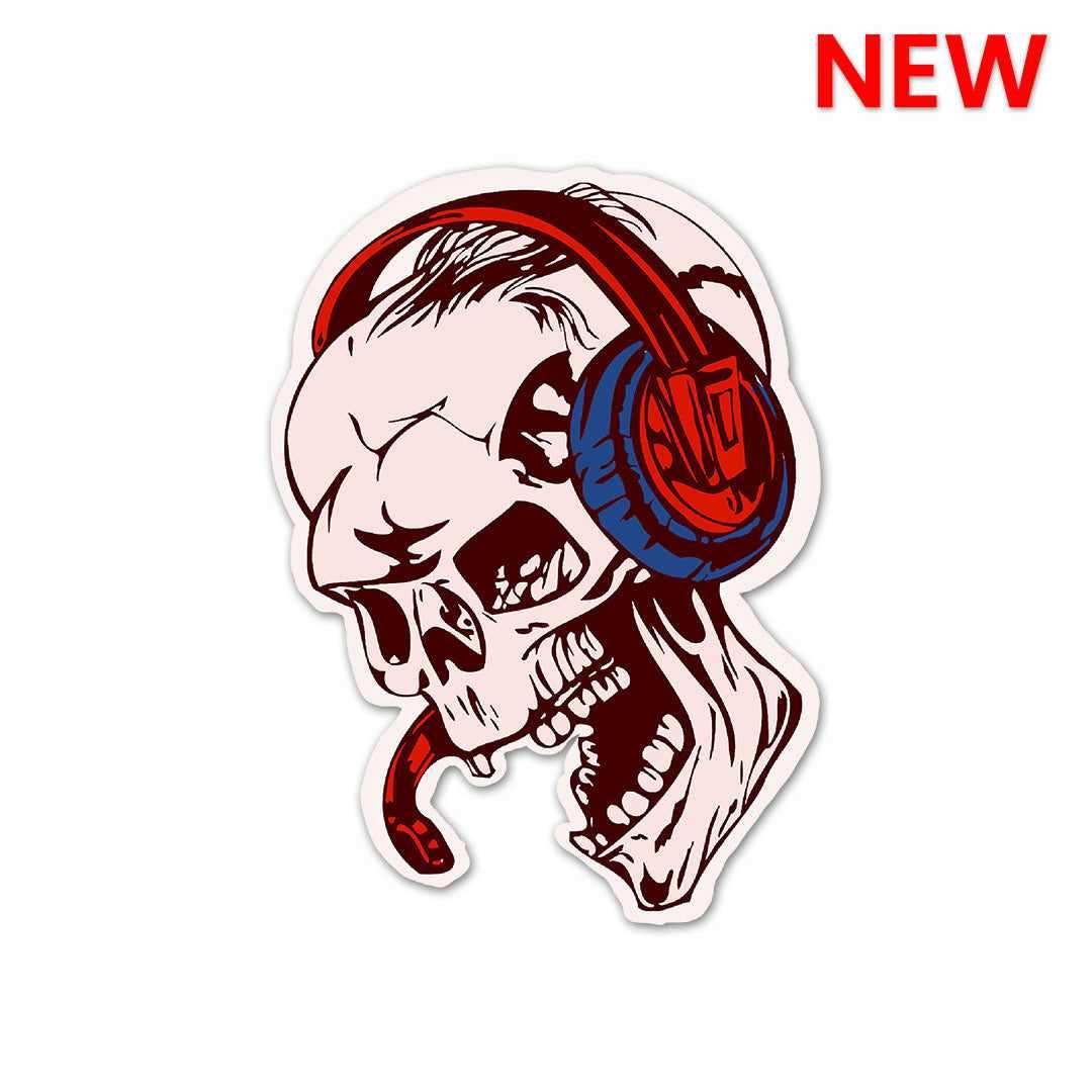Skull Listening Music Sticker - Stickers | STICK IT UP
