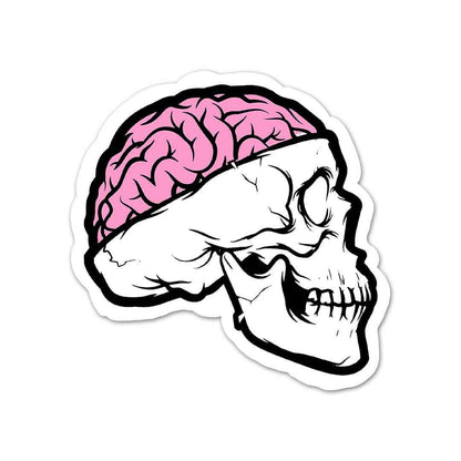 Skull With Brain Open Sticker waterproof vinyl decal for laptop, bike, car & bottle