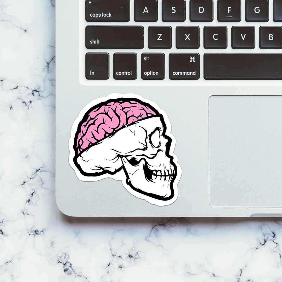 Skull With Brain Open Sticker waterproof vinyl decal for laptop, bike, car & bottle