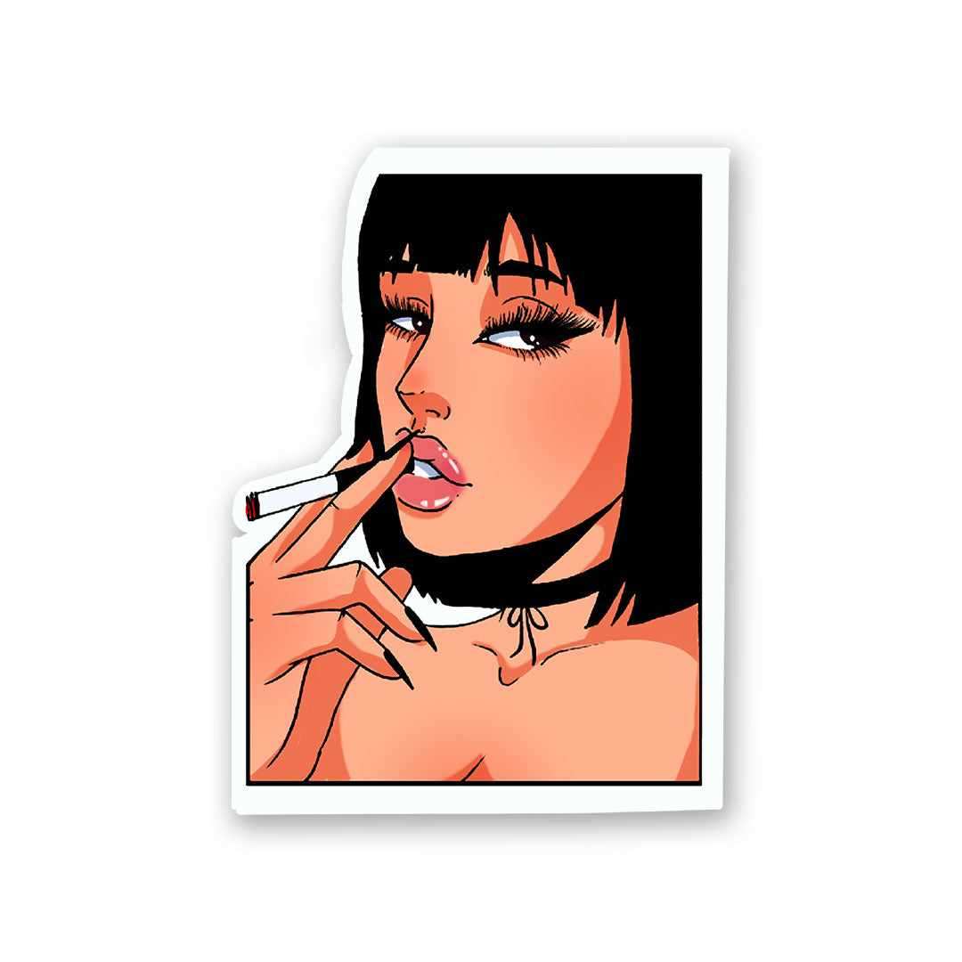Smoke Girl Sticker waterproof vinyl decal for laptop, bike, car & bottle