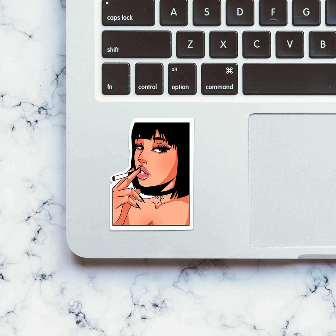 Smoke Girl Sticker waterproof vinyl decal for laptop, bike, car & bottle
