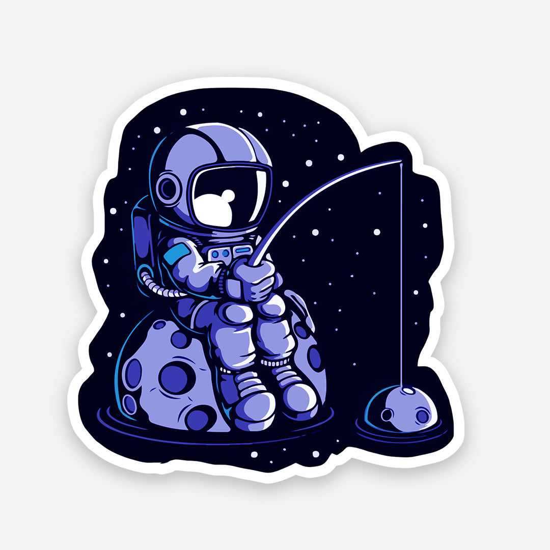 Space Fishing sticker waterproof vinyl decal for laptop, bike, car & bottle