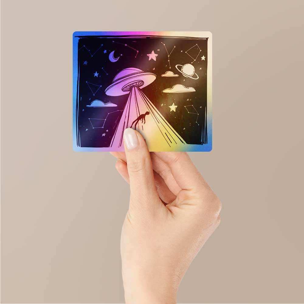 Space Ship Abduction Holographic Stickers waterproof vinyl decal for laptop, bike, car & bottle