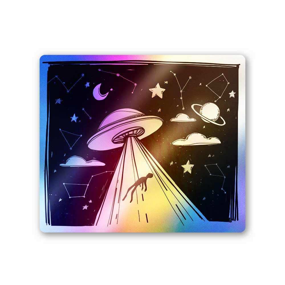 Space Ship Abduction Holographic Stickers waterproof vinyl decal for laptop, bike, car & bottle