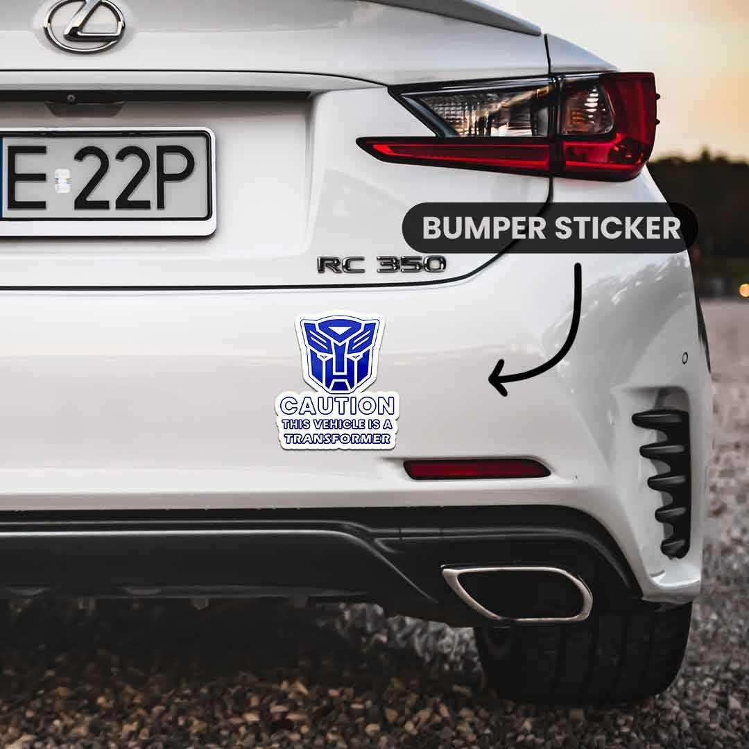 This Vehicle is a Transformer Bumper Sticker waterproof vinyl decal for laptop, bike, car & bottle
