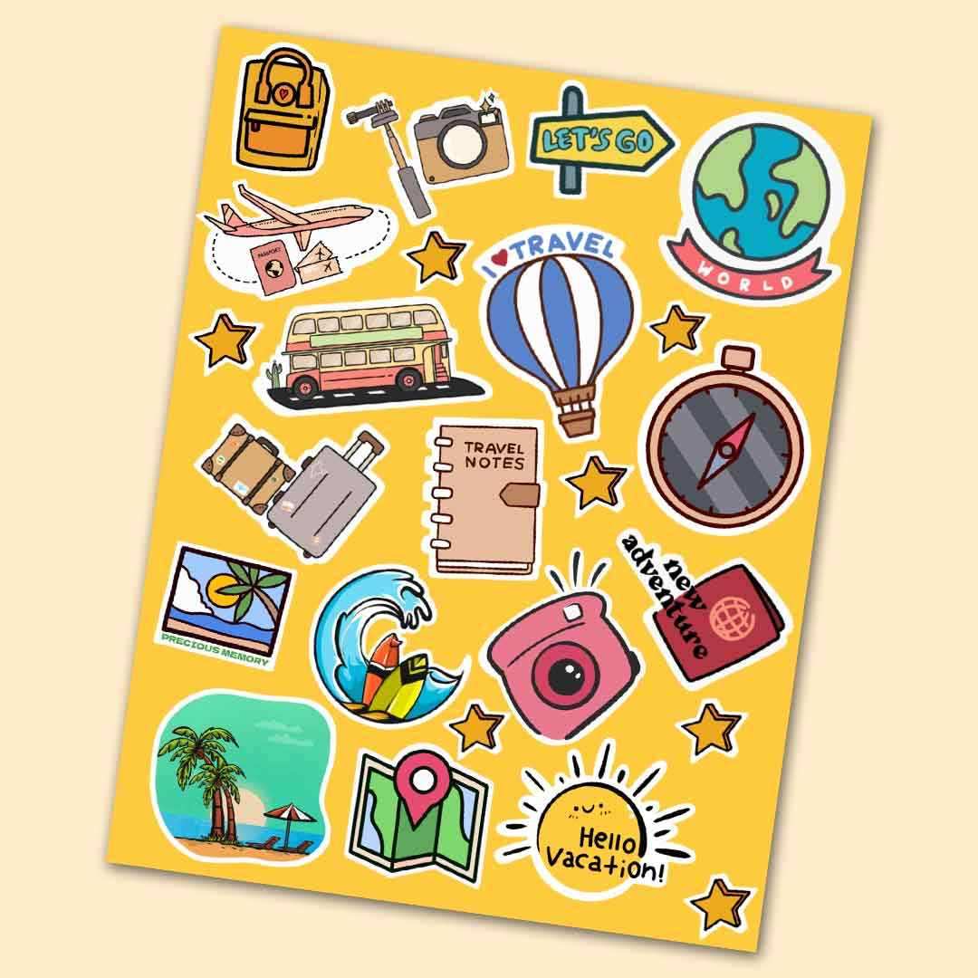 Travel Mini Stickers Sheet waterproof vinyl decal for laptop, bike, car & bottle