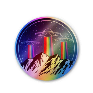 Ufo rainbow Holographic Stickers waterproof vinyl decal for laptop, bike, car & bottle