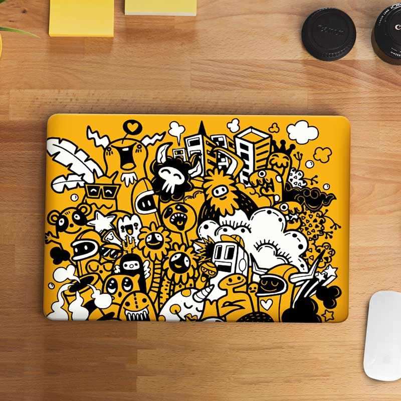 Yellow Funky Monsters Laptop Skin - STICK IT UP